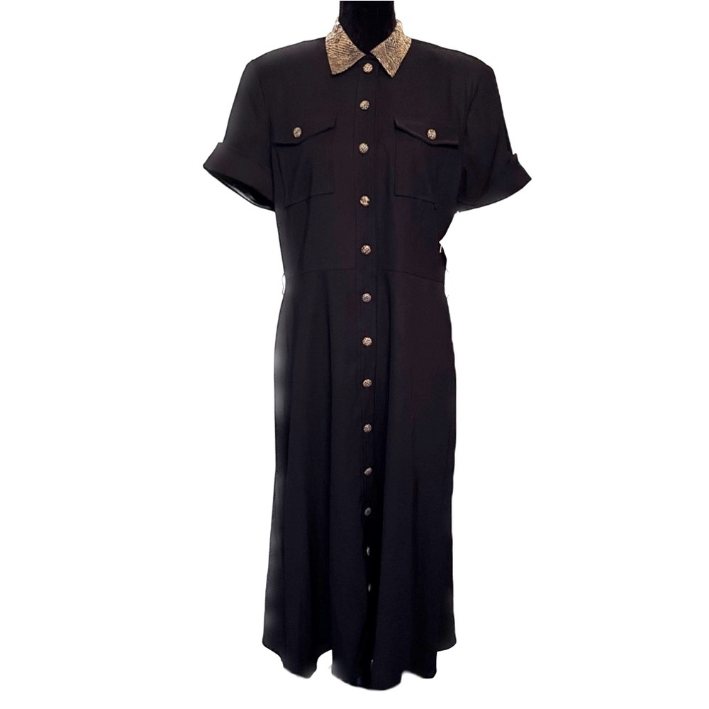 LENNIE For Nina Leonard Black Vintage Shirt Dress Sz 12 NWT